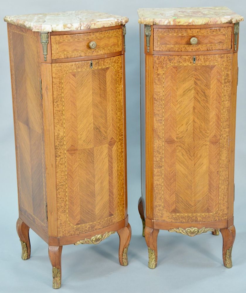 Appraisal: Pair of marble top Louis XV style lingerie chests with