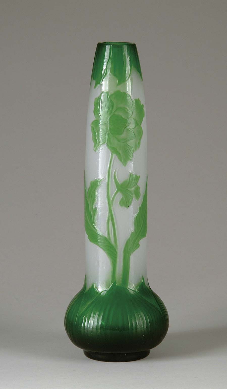 Appraisal: MULLER CAMEO VASE Beautiful Muller wheelcarved vase has green cameo