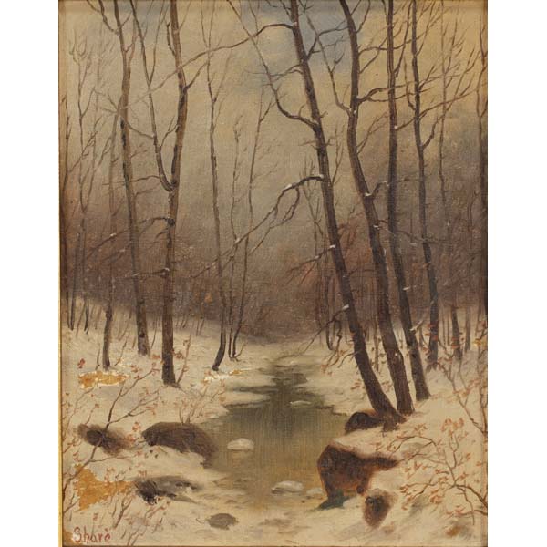 Appraisal: Henry Pruett Share - winter landscape with streamoil on boardsigned