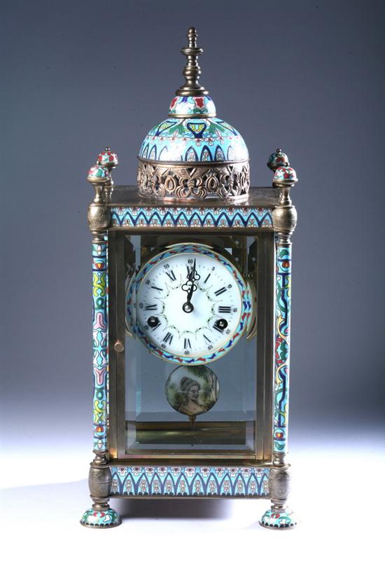 Appraisal: FRENCH BRASS CASED AND CHAMPLEV ENAMEL MANTLE CLOCK Early th