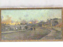 Appraisal: Giuseppe Casciaro Italian - Pastel village scene with burning hillside