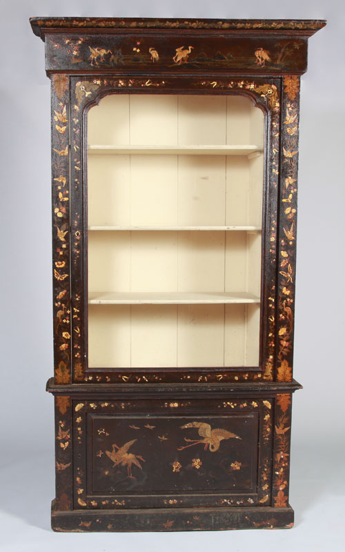 Appraisal: VICTORIAN BLACK LACQUER AND PARCEL-GILT VITRINE CABINET Enclosing three shelves