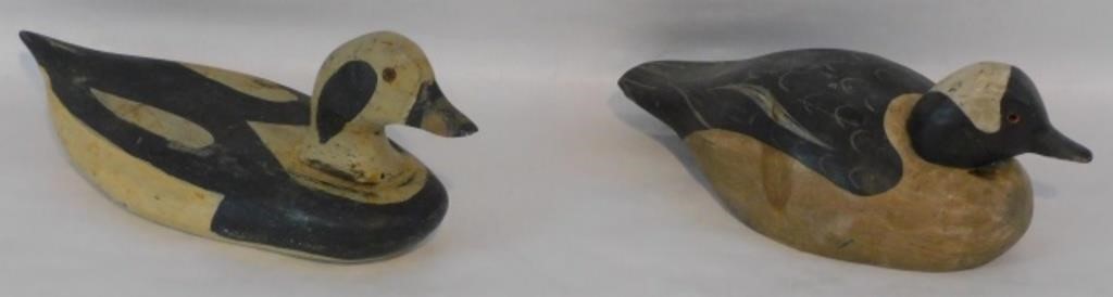 Appraisal: TWO CARVED AND PAINTED WOODEN DECOYS EARLY THC To include