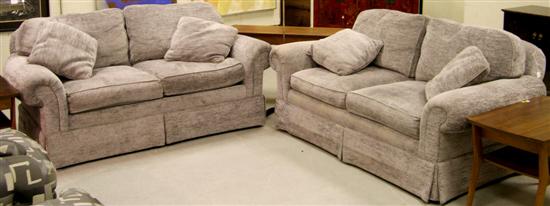 Appraisal: Pair love seats grey plush upholstery Sherrill furniture '' h