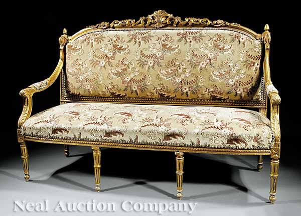 Appraisal: A Louis XVI-Style Carved and Giltwood Parlor Suite th c