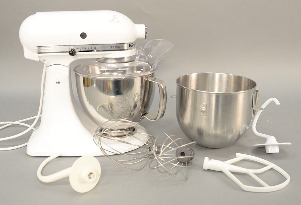 Appraisal: Kitchen Aid artisan white mixer with several attachments Provenance Estate