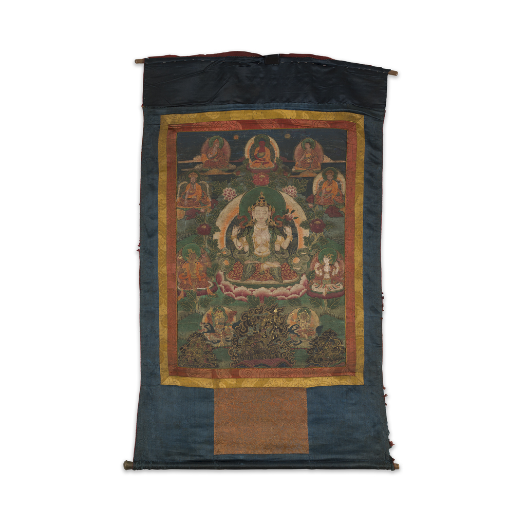 Appraisal: THANGKA OF AVALOKITESHVARA CHATURBHUJA QING DYNASTY TH CENTURY distemper on