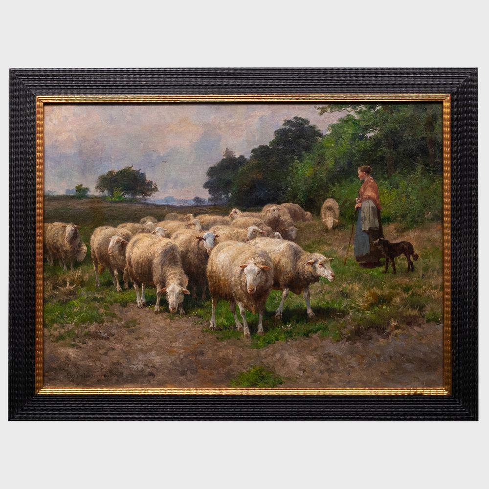 Appraisal: Franz Van Leemputten - Sheep Herding Oil on canvas signed