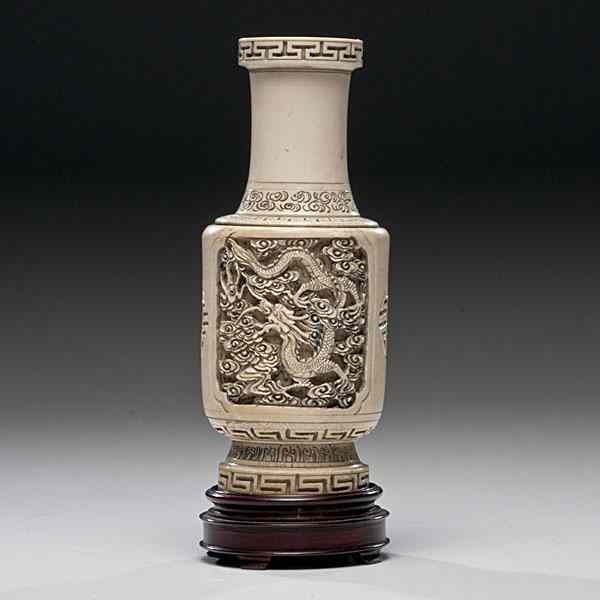 Appraisal: Chinese Carved Ivory Vase with Dragons Chinese A carved ivory