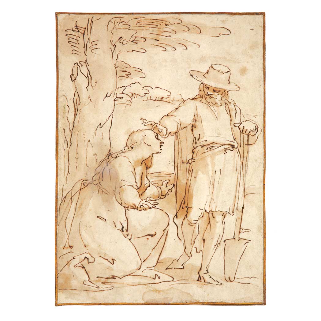 Appraisal: School of Luca Cambiaso Noli Me Tangere Brown ink and