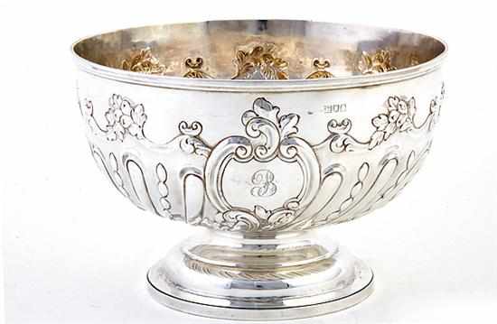 Appraisal: Victorian sterling punch bowl London dated gadroon and floral chased