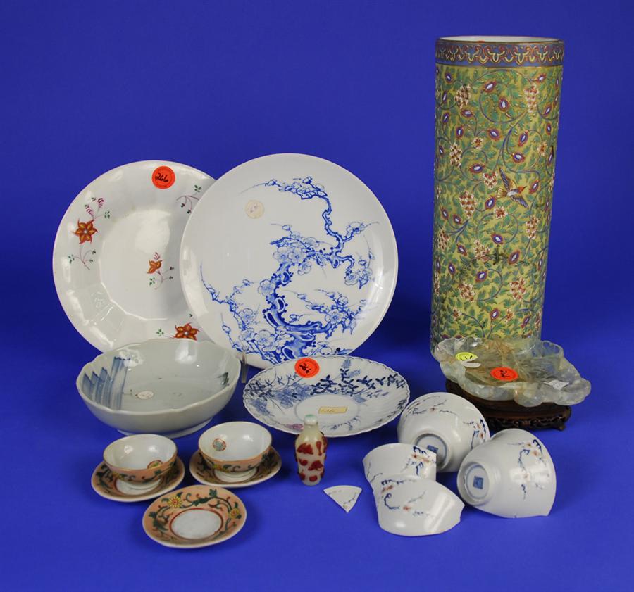 Appraisal: ASSEMBLAGE OF FIFTEEN ASIAN PORCELAIN AND GLASS OBJECTS including an