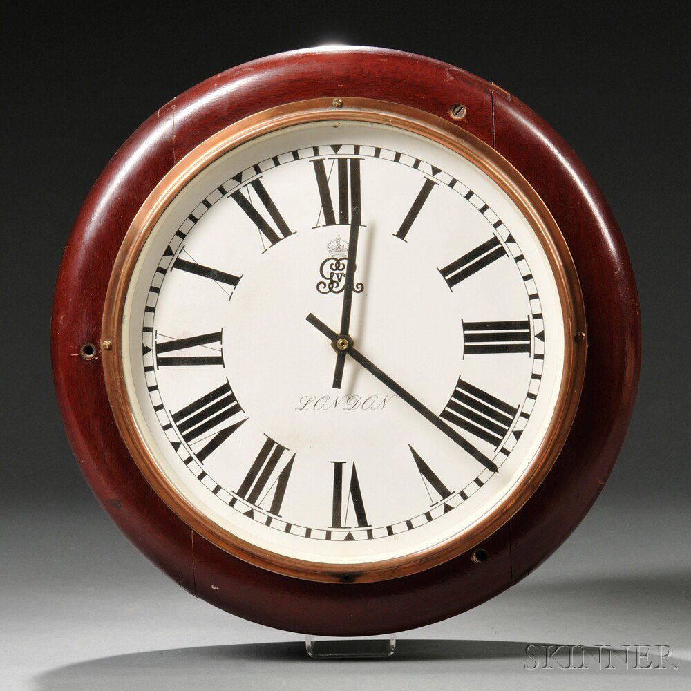 Appraisal: English Mahogany Double-dial Clock heavy round mahogany case with a