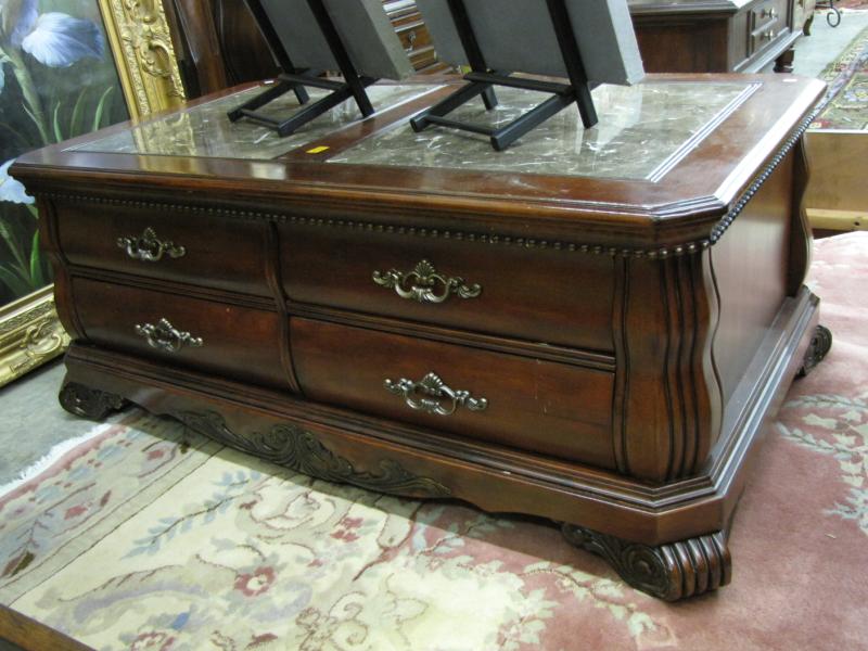 Appraisal: Three-Piece Table Set Cocktail End and Sofa with Marble Tops