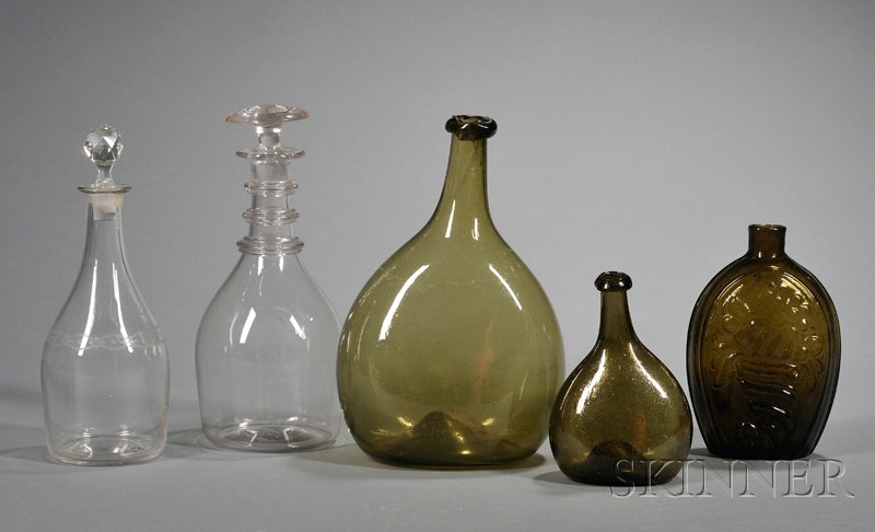 Appraisal: Five Blown Glass Items America early th century two green