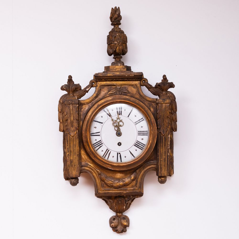 Appraisal: Louis XVI Style Giltwood Cartel Clock works signed De Loime