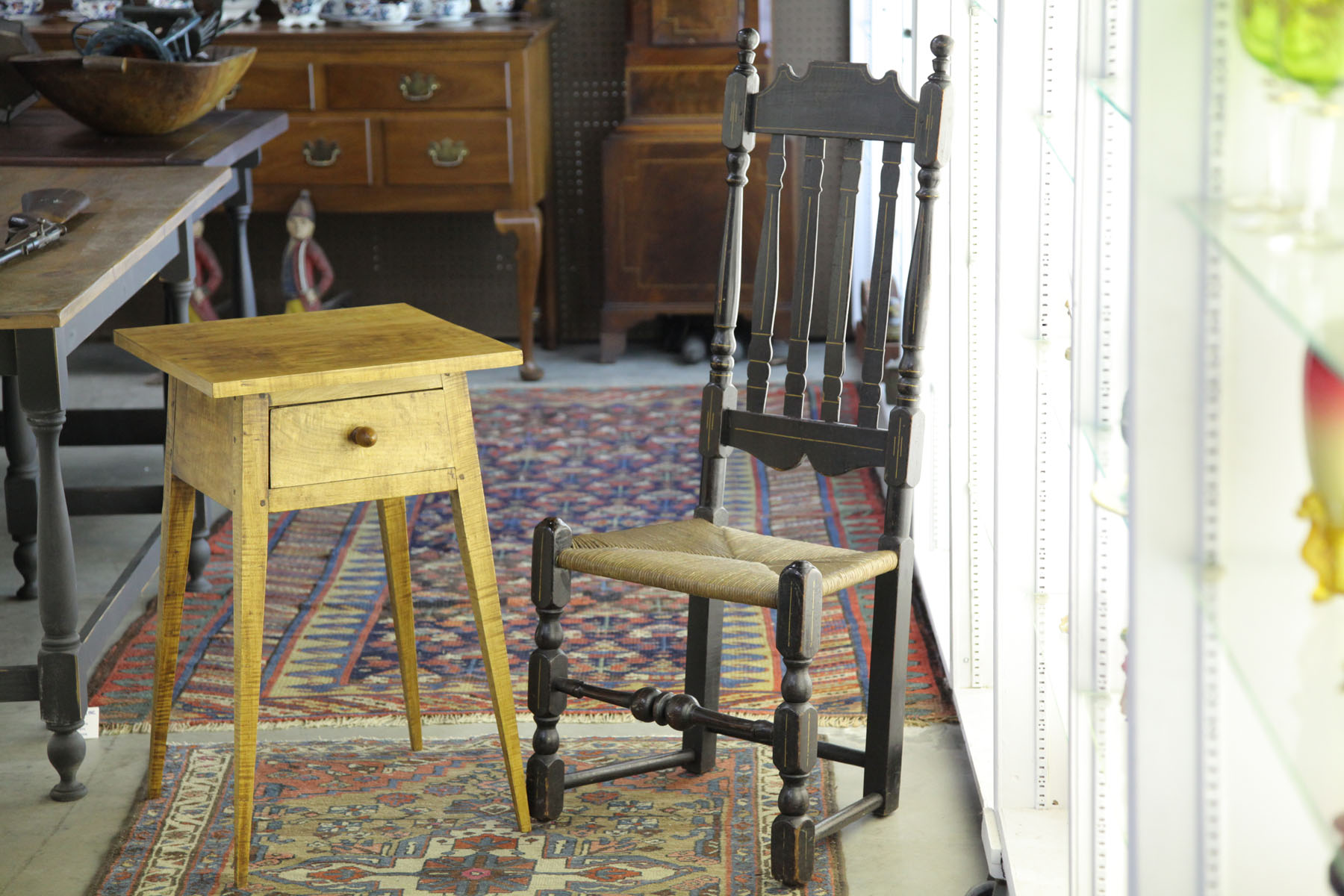 Appraisal: TWO PIECES American th century A black painted banister back