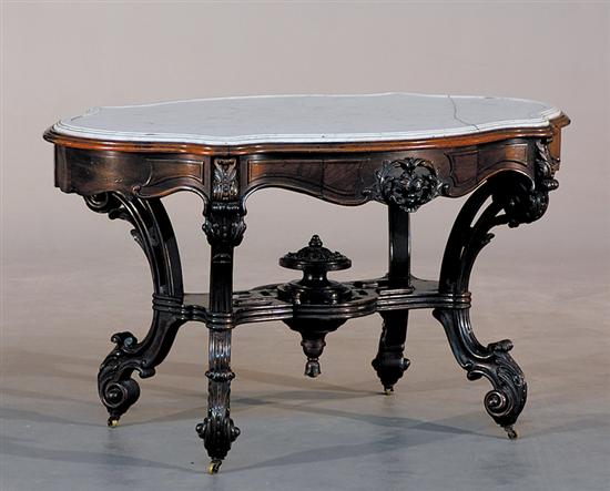 Appraisal: Rococo Revival marble-topped walnut center table Philadelphia mid- th century