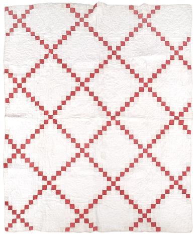 Appraisal: Double Irish Chain quilt hand stitched pieced red and white