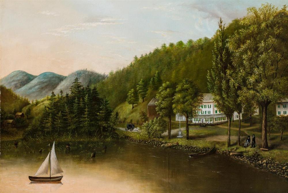 Appraisal: AMERICAN SCHOOL th Century Summertime by the Lake oil on