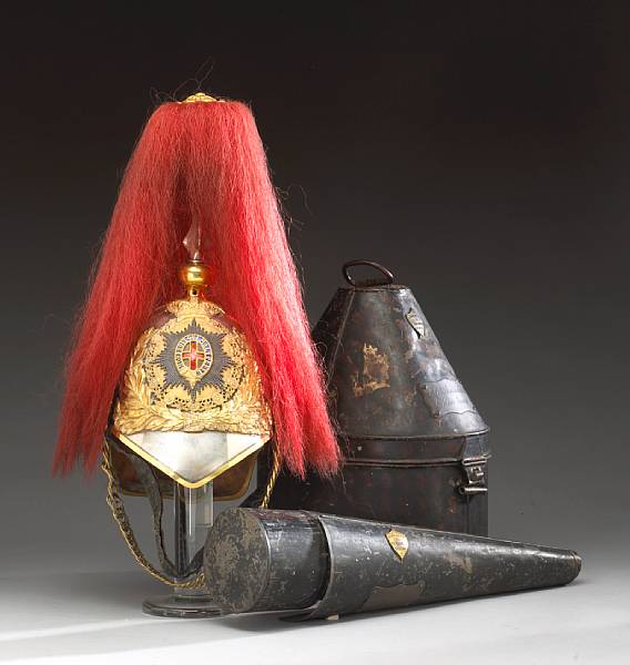 Appraisal: A cased Royal Horse Guards officer's helmet owned by Lt