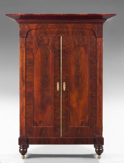 Appraisal: Good American Late Classical Brass-Mounted Flame Mahogany Armoire possibly Louisiana