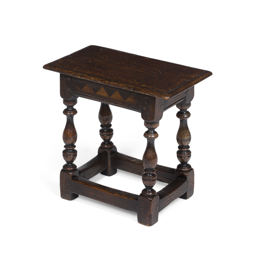 Appraisal: CHARLES II OAK JOINT STOOL TH CENTURY the rectangular plank