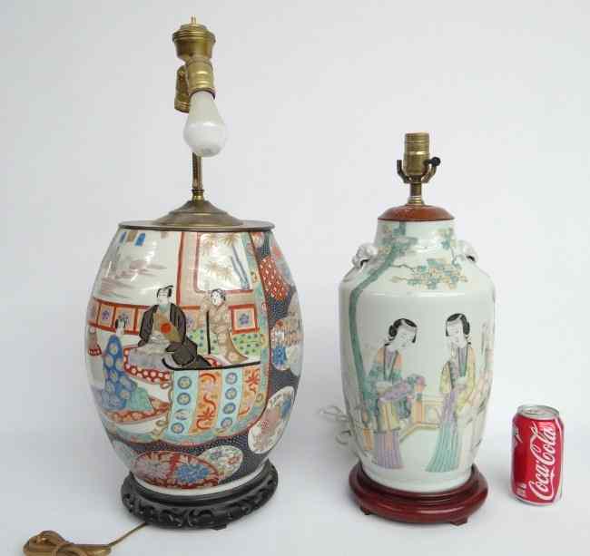 Appraisal: Asian vase lamp '' Ht along with an Asian vase