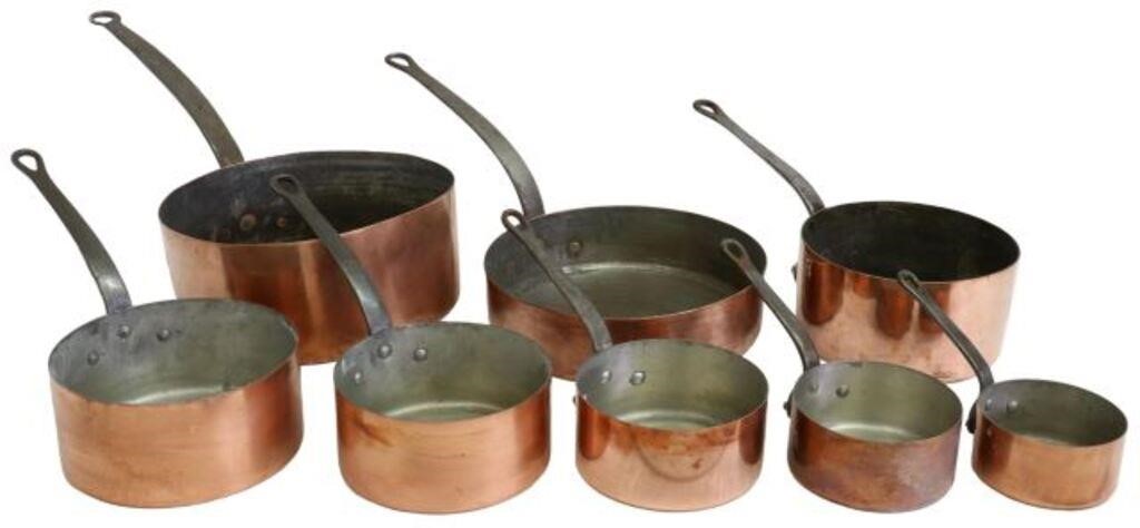 Appraisal: lot of French copper kitchen pans with iron handles including