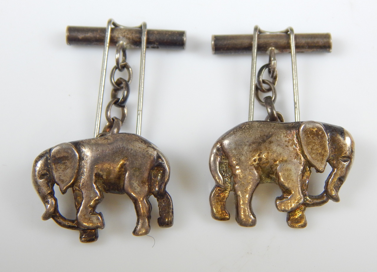 Appraisal: A pair of modern silver elephant cufflinks