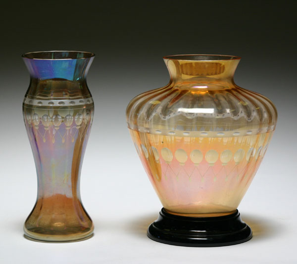 Appraisal: Two Imperial iridescent glass vases Tallest H Good condition