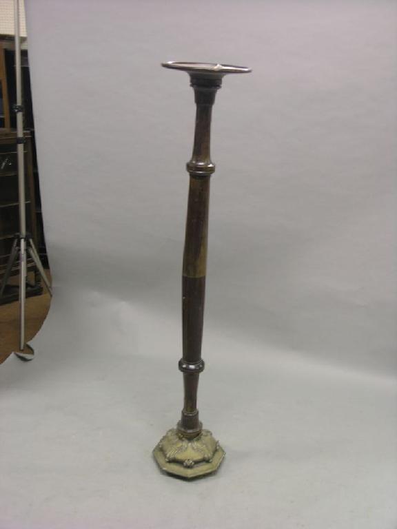 Appraisal: An early th century mahogany and brass torchere dished circular