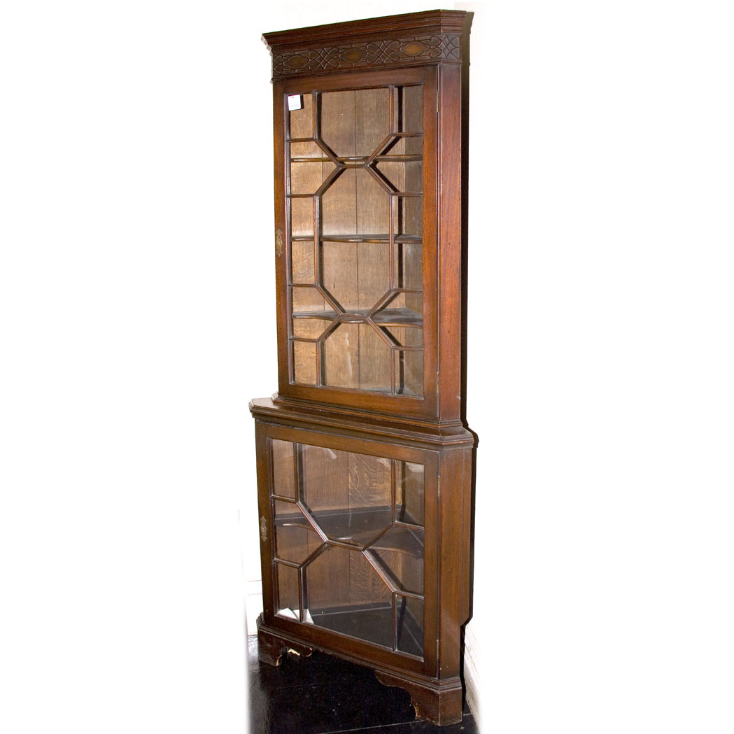 Appraisal: Pair of Georgian Style Mahogany Corner Cabinets Height feet width