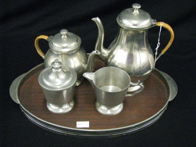 Appraisal: Pewter Coffee Tea Set on Oval Tray