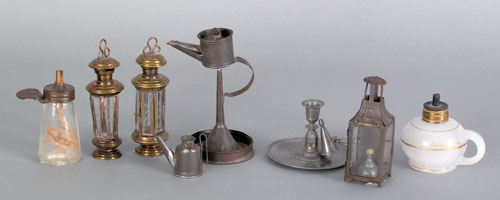 Appraisal: Group of miniature lighting to include two glass fluid lamps