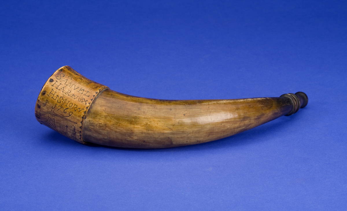 Appraisal: CARVED AND ENGRAVED POWDERHORN OF SAMUEL HARRIS DATED With engraved