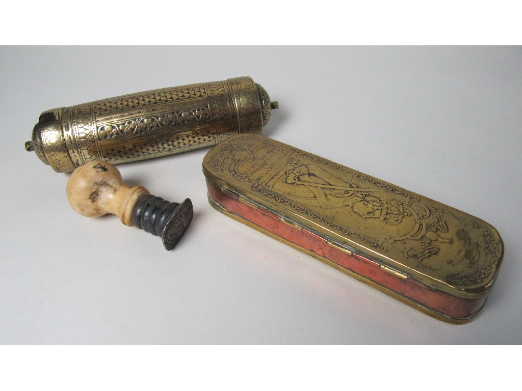 Appraisal: A German brass tobacco box cast with Frederick the Great