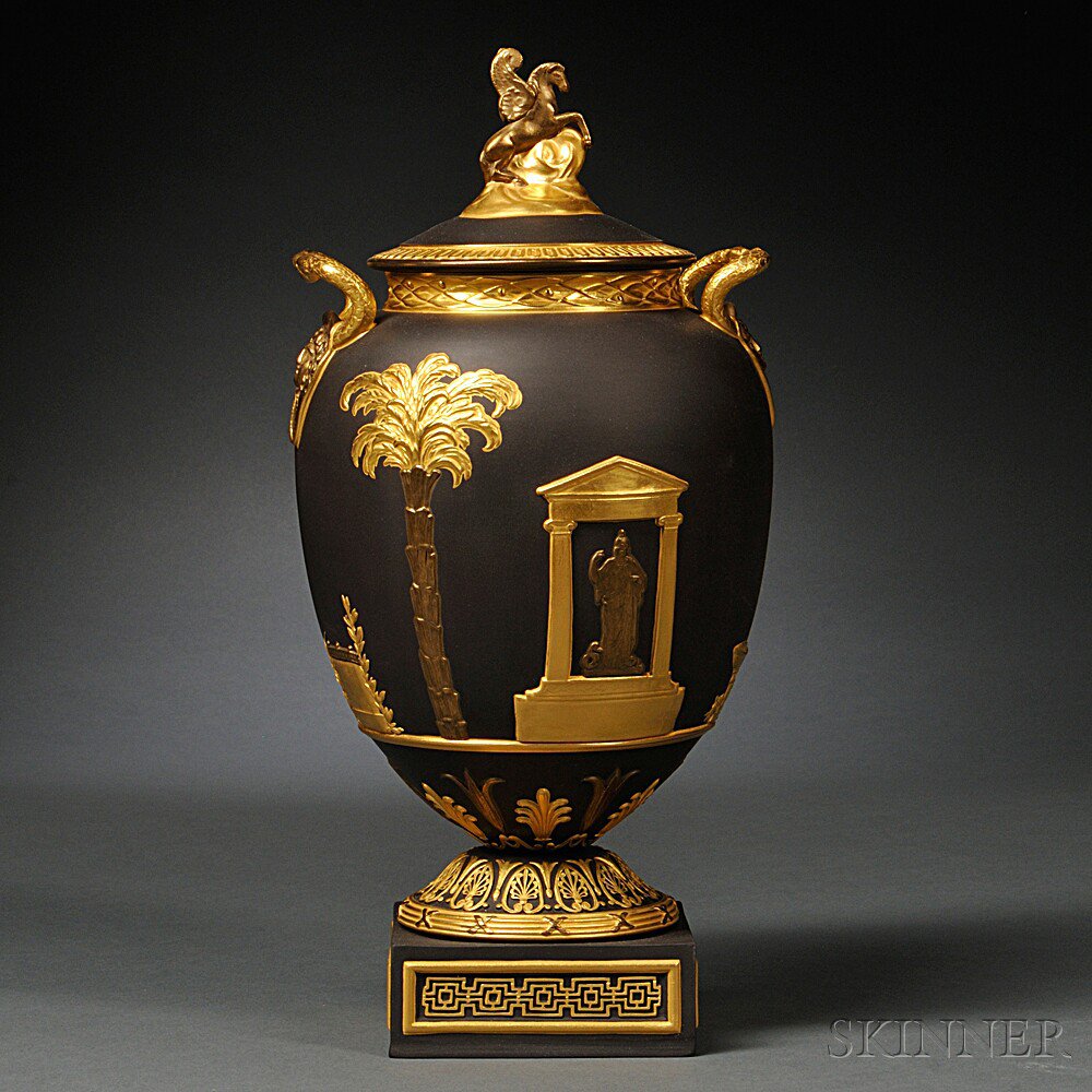 Appraisal: Wedgwood Limited Edition Black Basalt Pegasus Vase and Cover England