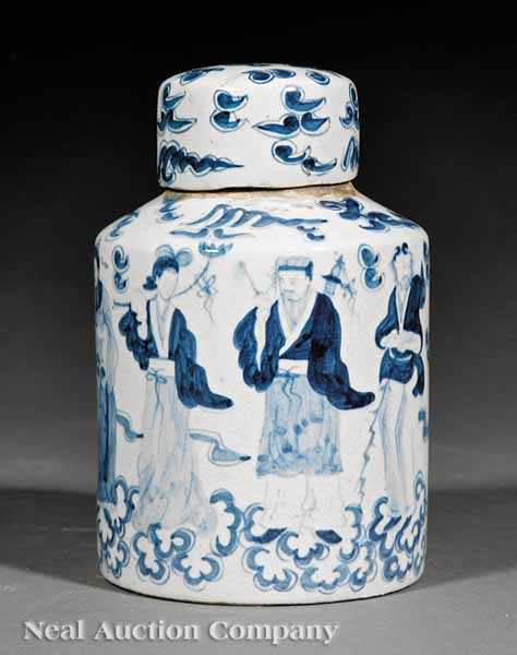 Appraisal: A Chinese Blue and White Porcelain Eight Immortals Tea Caddy