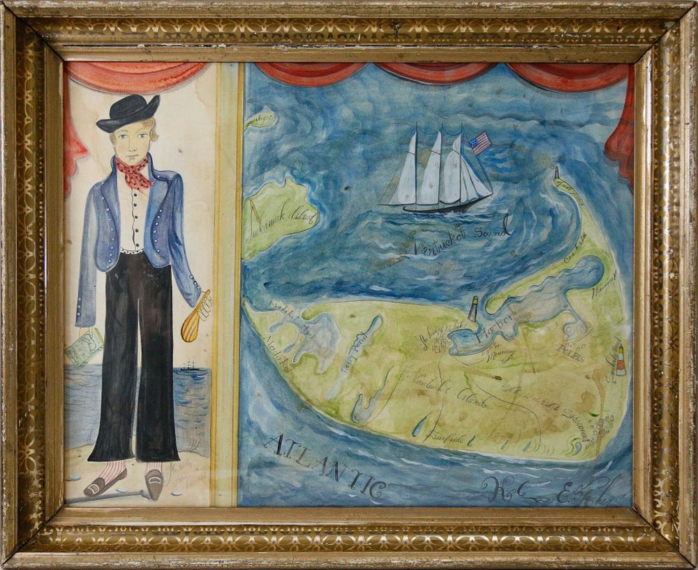 Appraisal: Kolene Spicher Folk Art Map of Nantucket The Sailor From