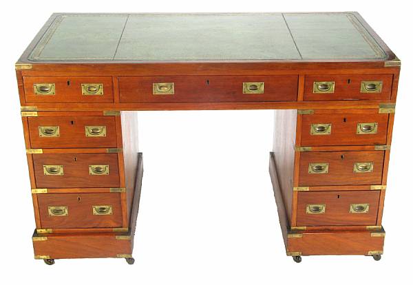 Appraisal: A Victorian mahogany campaign pedestal desk second half th century