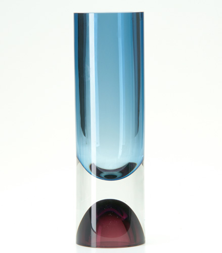 Appraisal: TAPIO WIRKKALA IITTALA Cylindrical vase in amethyst blue and clear