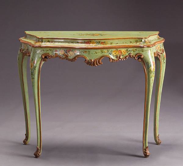 Appraisal: A Venetian Rococo style painted and parcel gilt console table