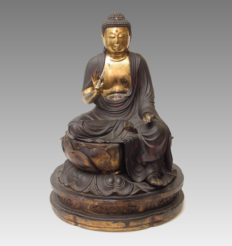 Appraisal: JAPANESE LACQUER AND GILT AMIDA BUDDHA Buddha of infinite light