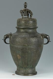 Appraisal: Large Chinese Bronze Lidded Urn w Elephants Large Chinese bronze