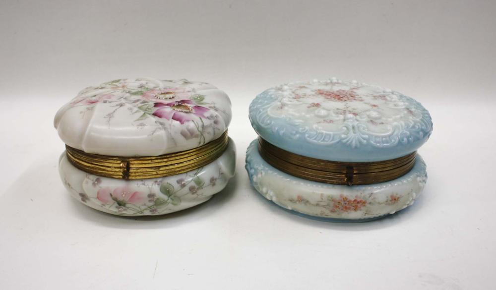 Appraisal: TWO WAVE CREST GLASS DRESSER BOXES each of circular form