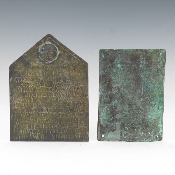 Appraisal: Two Bronze Plaques with Latin Inscriptions Bronze plaques with latin