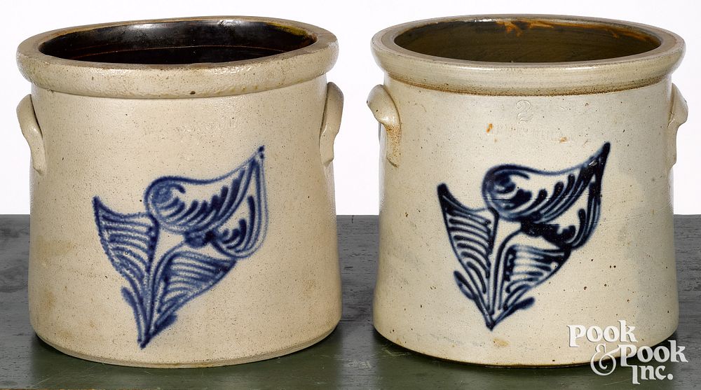 Appraisal: Two similar New York stoneware crocks Two similar New York