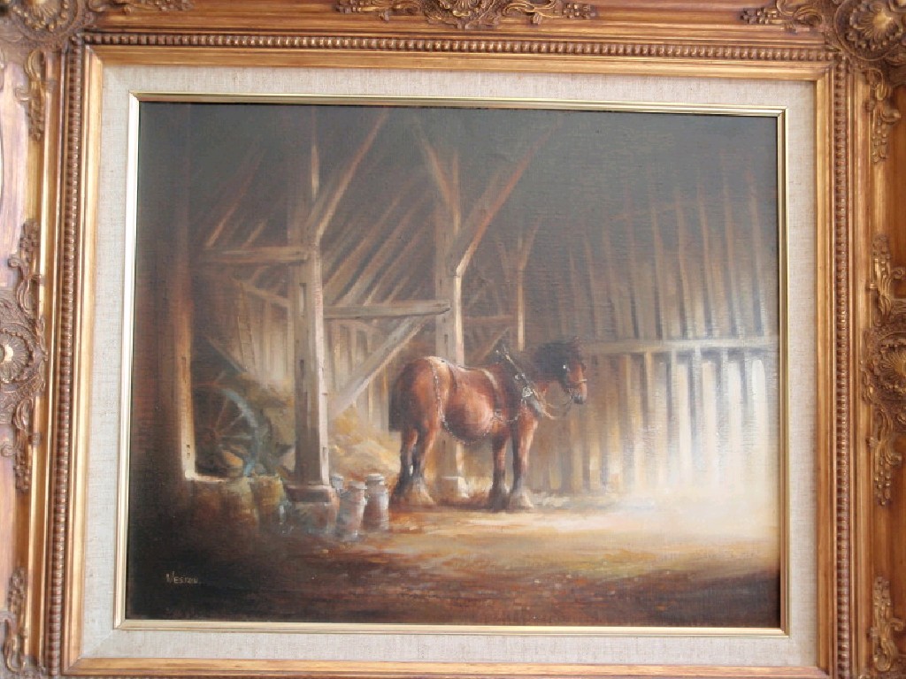 Appraisal: Weston thC British Study of a shire horse in stable