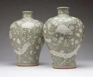 Appraisal: A pair of Chinese celadon porcelain meiping vases Late th